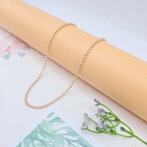 Rose Gold Polished Ball Chain Necklace, 17.7 Inch Dainty Shine Style, XPNL0036 - Picture 3 of 12